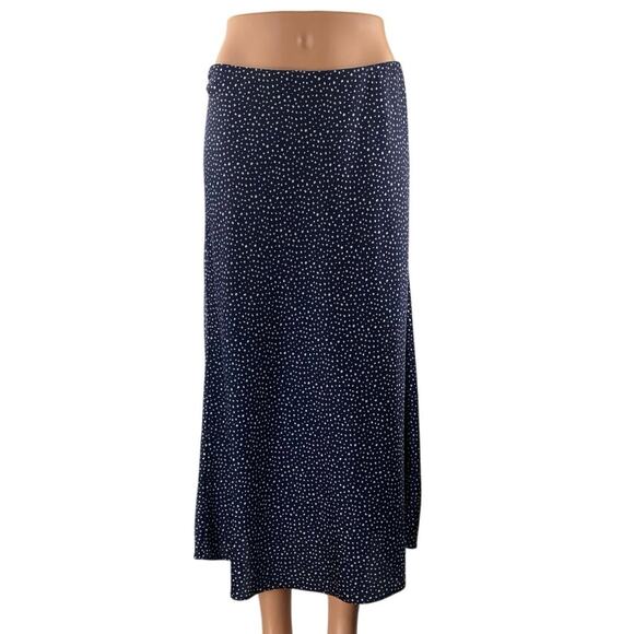 J.Crew Women's Navy Blue Polka Dots High Waisted Straight Midi Slip Skirt Size M - Picture 1 of 5
